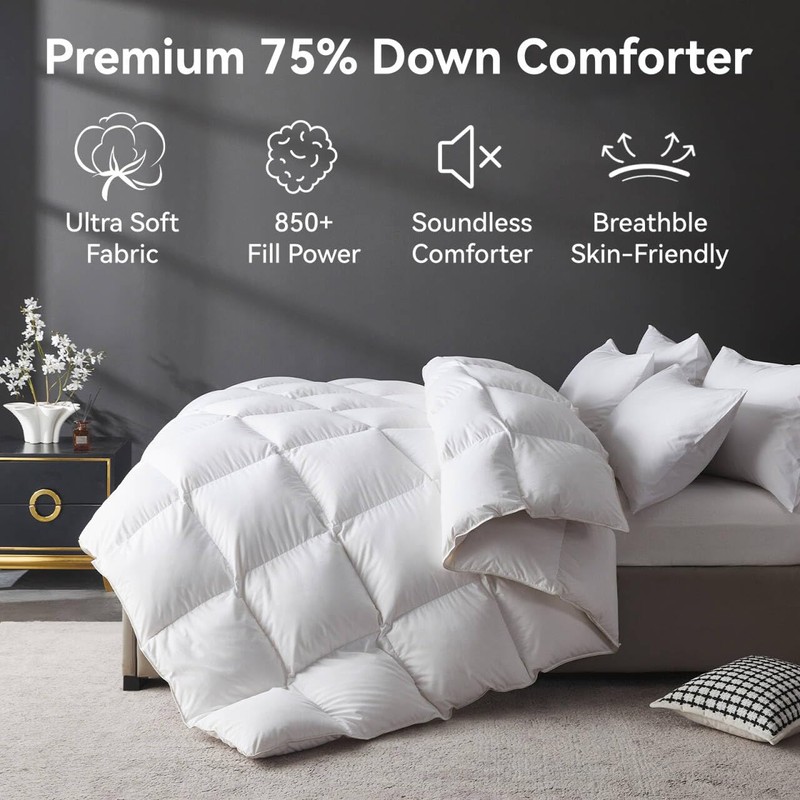 L LOVSOUL Organic 75% Down Fiber Comforter Queen, White
