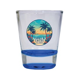 Turks And Caicos Design D Souvenir 1.5 Ounce Shot Glass Round Blue 2-Pack