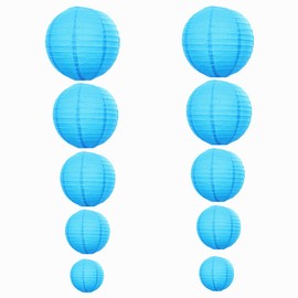 Kinteshun Folding Paper Lantern Reusable Chinese/Japanese Style Decorative Hanging Lamp Cover(Blue,10pcs Assorted Sizes)