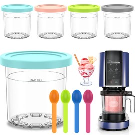 4 Pack Ice Cream Tubs for Ninja Creami, Stackable Ice Cream Pints Container Reusable Ice Cream Maker Container with NC301/NC300/NC299AMZ/CN301CO Series, Ice Cream Storage Cup with Lids and Scoops
