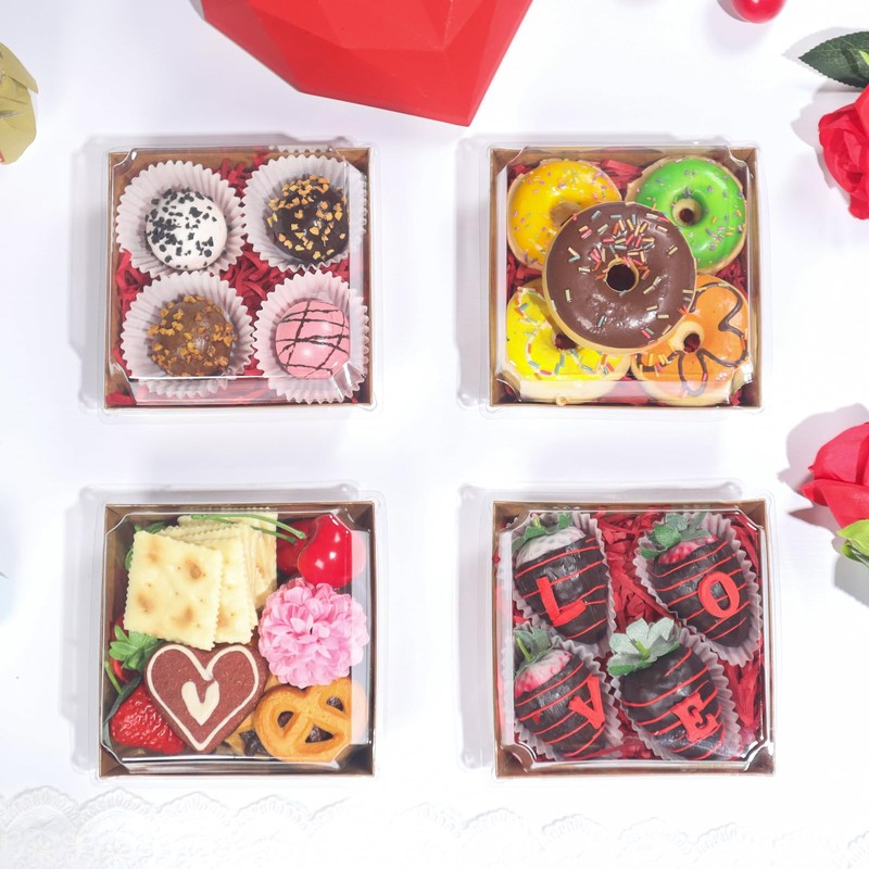 ROSPAKTEK 60 Pack Bakery Boxes - 4x4x2.5 Inch Charcuterie &
