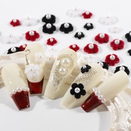 BAIYIYI 60PCS 3D Plum Blossom Nail Art Plush Resin Nail Charms Mixed Color Resin Flower Nail Charms Fluffy Pom Balls for Acrylic Nails DIY Craft Women Girls