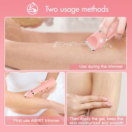 Bikini Trimmer & Gel for Women - 2 in 1 Electric Lady Pubic Hair Groomer Painless Hair Removal Razor Body Shaver, Portable Ladies Shaver with 2 Trimmer Heads, IPX7 Waterproof