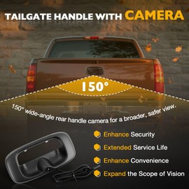 Upgrade Metal Tailgate Handle with Backup Camera, with Bezel Trim Rod Clips, Compatible with 1999-2007 Chevy Silverado GMC Sierra 1500 2500 3500, Replaces#15997911 15228539