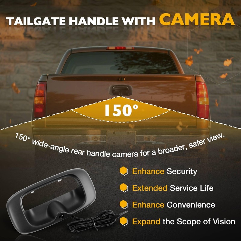 Upgrade Metal Tailgate Handle with Backup Camera, with Bezel Trim
