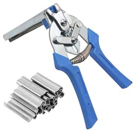 Hog Ring Pliers Kit with 600 Pcs of Galvanized Steel Hog Rings, Hog Ring Chicken Duck Goose Dog Cat Rabbit Kit Clamp with Nail Groove, Repair Hand Tools for Animal Cages, Wire Fencing, Railing-blue