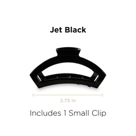 TELETIES - Small Open Hair Clip - Hair Claw Clips for Women - Strong Grip, Bendable Teeth, Comfortable Cutout Design - For Thin to Medium Thick Hair - All Hair Types & Textures - Jet Black