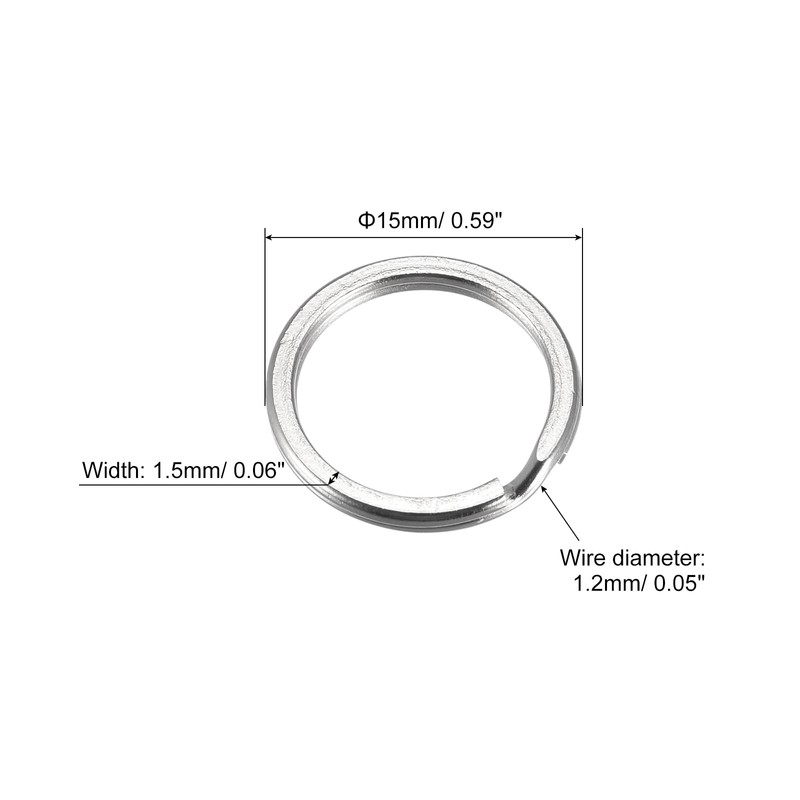 sourcing map Split Keychain Rings, 1.2x15mm Round Flat Key Holder