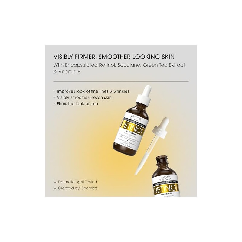 ADVANCED CLINICALS SUERO FACIAL RETINOL ANTI-ARRUGAS CON GLICERINA, ALOE VERA