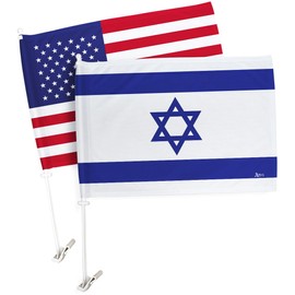 Israeli Car Flag American Flags Pack Bandera De Israel Para Carros Auto Small Gifts 12" x 18" Mount Bracket Clip Small Tapestry Outdoor Pole Accessories Vehicle Decorations For Cars Window Made In USA