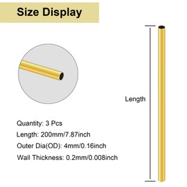 LAVMHAB Round Brass Tube 4mm OD x 0.2mm Wall Thickness x 200mm Length, Seamless Round Brass Pipes Tubing for DIY Craft (3 Pcs)
