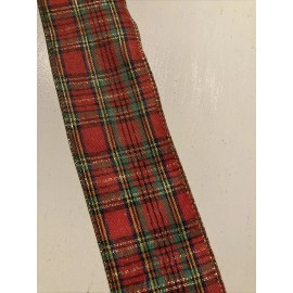 Morex Christmas TARTAN PLAID Metallic GOLD Thread WIRE EDGED RIBBON 2-1/2 x 5 Yards