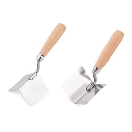 Mivos 2 x Corner Trowel Stainless Steel 80 x 60 mm - Inner Corner Trowel and Outer Corner Trowel Made of Stainless Steel - Inside and Outside Edge Trowel with Wooden Handle - Corner Spatula Made in EU