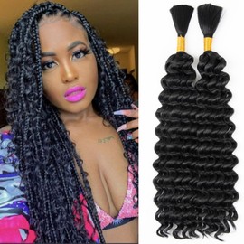 18 Inch Boho Braiding Hair 150G Deep Wave Bulk Braiding Hair for Boho Braids No Weft Deep Bundles Wet and Wavy Braiding Hair Extensions (18 Inch, 2 Bundle 1B)
