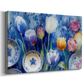Renditions Gallery Canvas Paintings for Home Floral Mixed color Background Copeland Plates Abstract Artwork Wall Hangings for Drawing Room Kitchen Bedroom - 8"x12" LT570