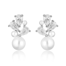 FFWTPY Earrings Cubic Zirconia Pearl Earrings Hypoallergenic Birthday Jewellery Gift for Women and Boys Girls, Copper