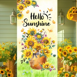 Hello Sunshine Floral Welcome Door Cover, Bicycle with Sunflower Banner. Watercolor Butterfly and Lemon Decorative for Front Door Holiday Spring and Summer Party Indoor and Outdoor. (Hello Sunshine-1)