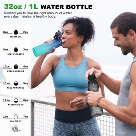 Drinking Bottle 1 Litre, BPA-Free, Water Bottle with Straw, Sports Water Bottle with Motivational Time Marking, Leak-Proof Sports Bottle, Ideal for Gym, School, Office and Outdoors, Dark Grey