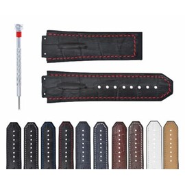 Ewatchparts 25-28mm Leather Rubber Watch Band Strap Compatible With 44-45-48mm Hublot Big Bang F1 Ceramic Fusion