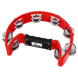 XDrum Hand Tambourin Halbmond Form (Tambourine, 16 Paar verchromte Stahl-Schellen, Kunststoff) rot