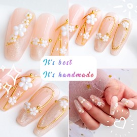 Sun&Beam Nails Handmade Press On Nail Long Coffin Ballerina Plum Blossom Pink Acrylic Fake Tip 3D Design Art Charms Cute with Storage Box 10 Pcs (#010 Plum Blossom | Pink XS)