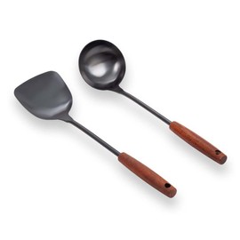 Cabilock Cooking Spoon for Wok 1 Piece Stainless Steel Wooden Handle Spatula Kitchen Cooking Spoon for Soup Ladle