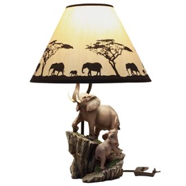 Ebros Gift African Safari Elephant Family Migration Desktop Table Lamp Statue Decor with Shade 19" H Animal Wildlife Elephants Pachyderms Themed Accent Lighting