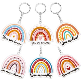 Ecally 6 Pcs Christmas Rainbow Inspirational Gift Women Inspirational Keychain Motivational Quote Keychain Xmas Appreciation Gift