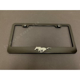 License Plate Frame Shop 1x PONY HORSE 3D Emblem BLACK Stainless License Plate Frame + Screw Caps