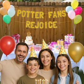 Meowoo Magic Potter Party Decoration, No-Mess Golden Glitter Banner, 7.7-Inch Bold Letters, Proud Luxe Cardstock for Fan Celebrations, Potter Fans Rejoice Theme Supplies