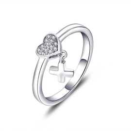 Starnny Cross Heart Rings Women's Sterling Silver 925 3A Cubic Zirconia Engagement Ring for Women, Sterling Silver