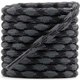 DELELE 2 Pair Round Wave Shape Non Slip Heavy Duty and Durable Outdoor Climbing Shoelaces Dark Gray&Black Hiking Shoe Laces Shoestrings-51 inch