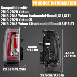 ENGTHEDR Tail Lights Assembly Compatible With GMC Yukon/Yukon XL 2015 2016 2017 2018 2019 2020 Tail light Brake Turn Signal Back Up Lens Assembly With Bulb GM2800268 84536242 23380459(Passenger Side)