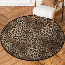 Animal Print Round Area Rug, Leopard Print Non-Slip Circle Rug for Bedroom Living Room Outdoor Study Playing Floor Mat Carpet, 3' Diameter