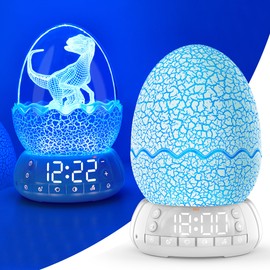 Alarm Clock with Sunrise Simulation Wake Up Egg Light, Portable Touch Control Night Light with Dinosaur Pattern inside,20 Soothing Sound Timer for Sleep Aid, Bluetooth Speaker(2th Generation)
