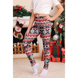 BesserBay Big Girl Xmas Elastic Waist Stretchy Slim Legging Ugly Tight Striped Black Red Snowflake 11-12 Years