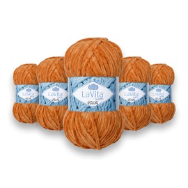LaVita Yarn VELUR Hand Knitting Yarn, Wool 5-Pieces Pack, 100% Micro Polyester Yarn, 1 Ball 100 gr, 120 mt (7211-Cobalt)