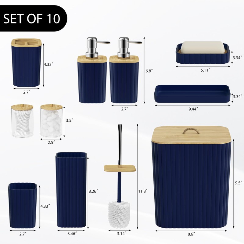 InnJoey Bathroom Accessories Set - 10PC Bathroom Sets, Navy Blue