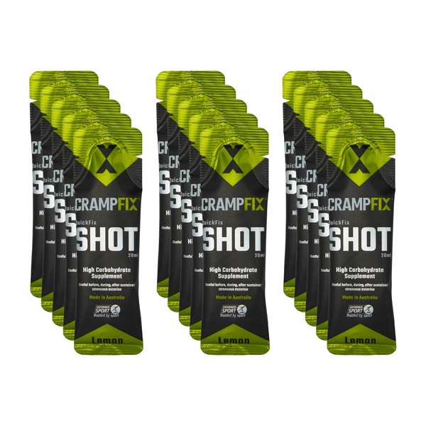 CrampFix Sports Shot, Prevents and Relieves Muscle Cramps in Seconds, Easy Carry Sachets, 15 Pack, All Natural, Lemon