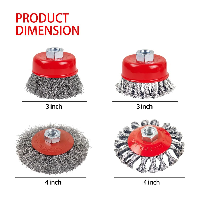 OSFTBVT Wire Wheel Brush for 4-1/2" Angle Grinder 3in Wire
