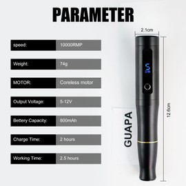 Cordless Permanent Makeup & Tattoo Machine - Coreless Motor, Adjustable 5 Speed, Compatible with Standard & Screw Needles, 2 Batteries Included, for Eyebrows, Lips, and Ombre Brows (Black suit 1)