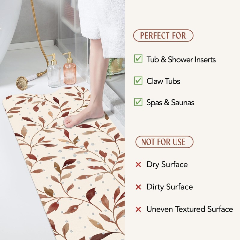 SHUCHING Brown Bath Mat for Tub Non Slip-40x16 Inch, Leaves