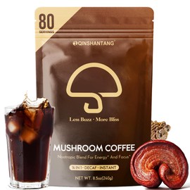 Decaf Mushroom Instant Coffee, 14 Mushrooms Supplement, Large 80 Servings | Lion’s Mane, Reishi, Chaga, Cordyceps, Shiitake | Energy Focus Immunity | Decaffeinated Instant Coffee Powder, 8.45 Oz