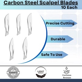 Multifunction 50 Pcs Sterile Carbon Steel Scalpel Blades #20#21#22#23#24 + Stainless Steel Scalpel Handle No 4 for Carving, Leather Repairs, Cutting Arts & Crafts, Medical Lab Use