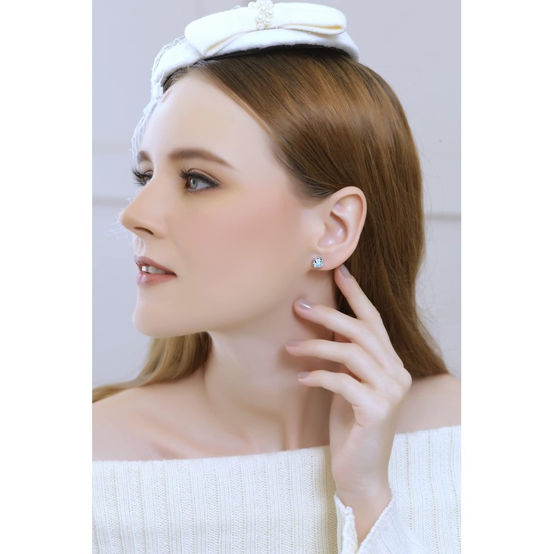 Sterling Silver Round-Cut Solitaire Blue Topaz Stud Earrings for Women,