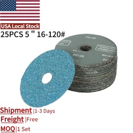 USA Local Stock-25Pcs 5 Inch Blue Zirconia Resin Fiber Disc 125mm Grinding and Sanding Discs 16/24/36/60/80/120 Gritsize: 5''X7/8'', material: Aluminum Oxide, grit: 25PCS-60#