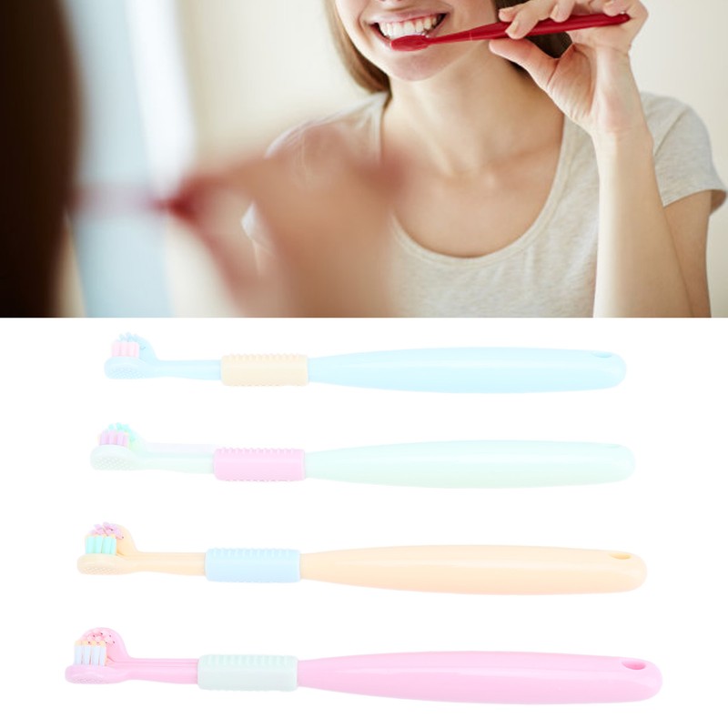 4pcs Three Sided Toothbrush Soft Bristles Three Head Teeth Cleaner