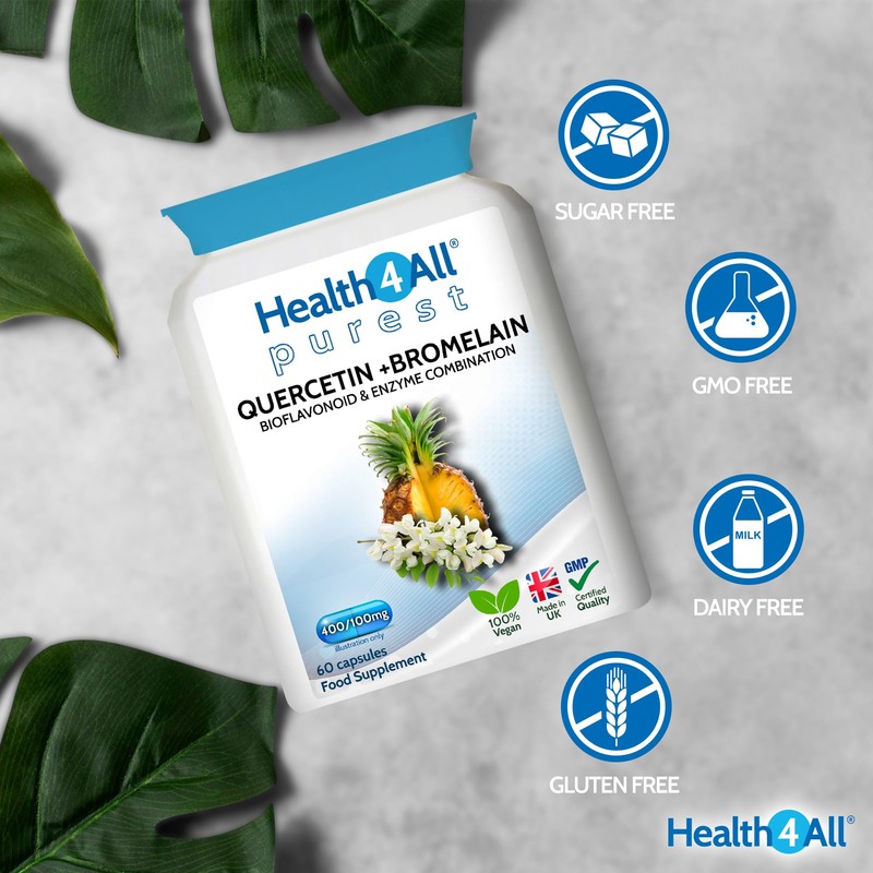 Health4All Quercetin 400mg + Bromelain 100mg per Capsule, Natural Antihistamine,