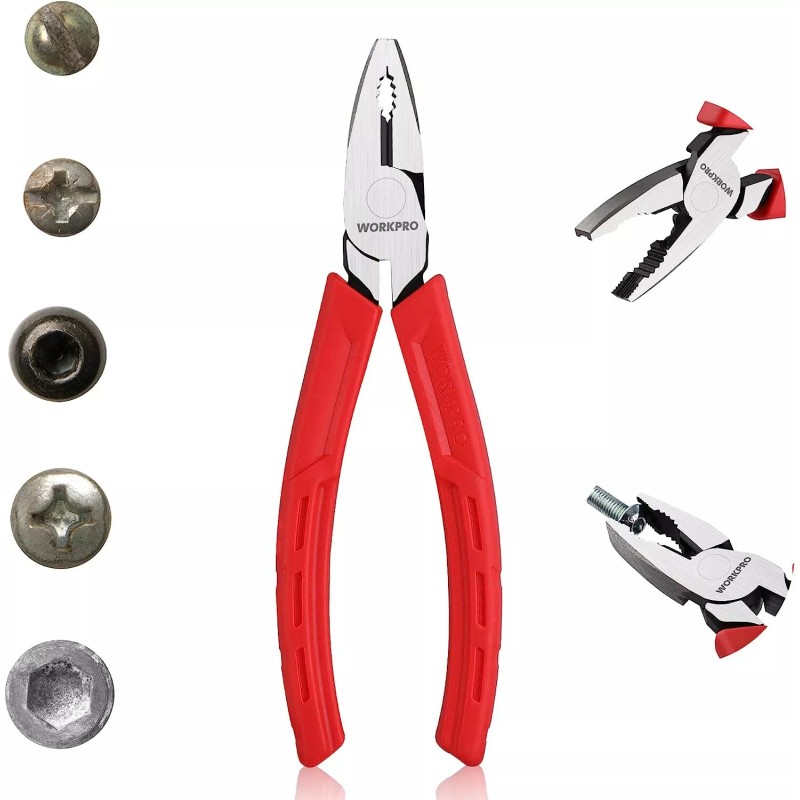 WORKPRO Premium 6.5''Screw Extractor Pliers (Combination Pliers) w/Non-slip Jaws