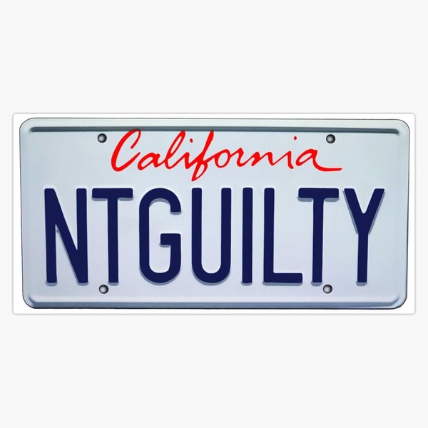 Lincoln Lawyer CA License Plate NTGUILTY Window Water Bottle Bumper Sticker Decal 5"